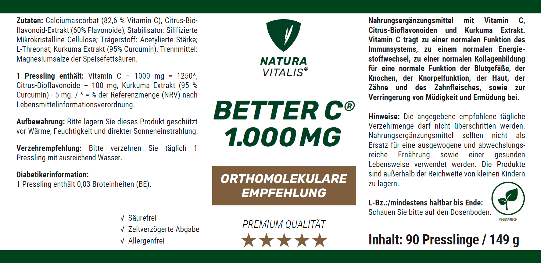 -Bestandsauflösung/Schnäppchen Vitamin C hochdosiert Better C/1000mg 